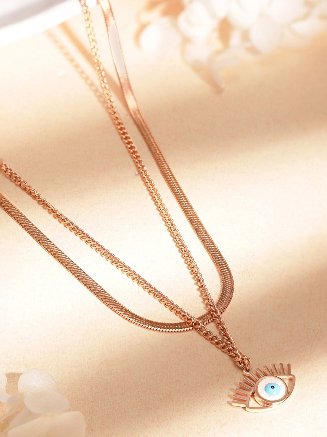 

Rubans Voguish Rose gold plated Tarnish free stainless steel layered Necklace & pendant