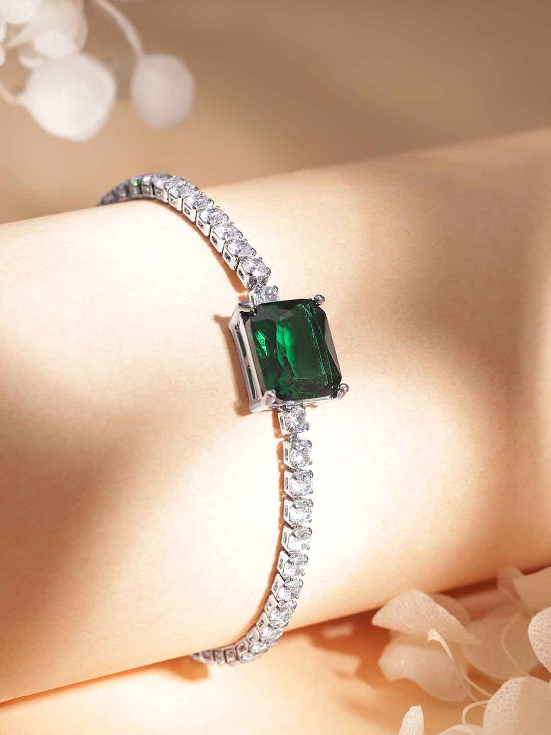 

Rubans Voguish Women Rhodium-Plated Cubic Zirconia-Studded Link Bracelet, Silver