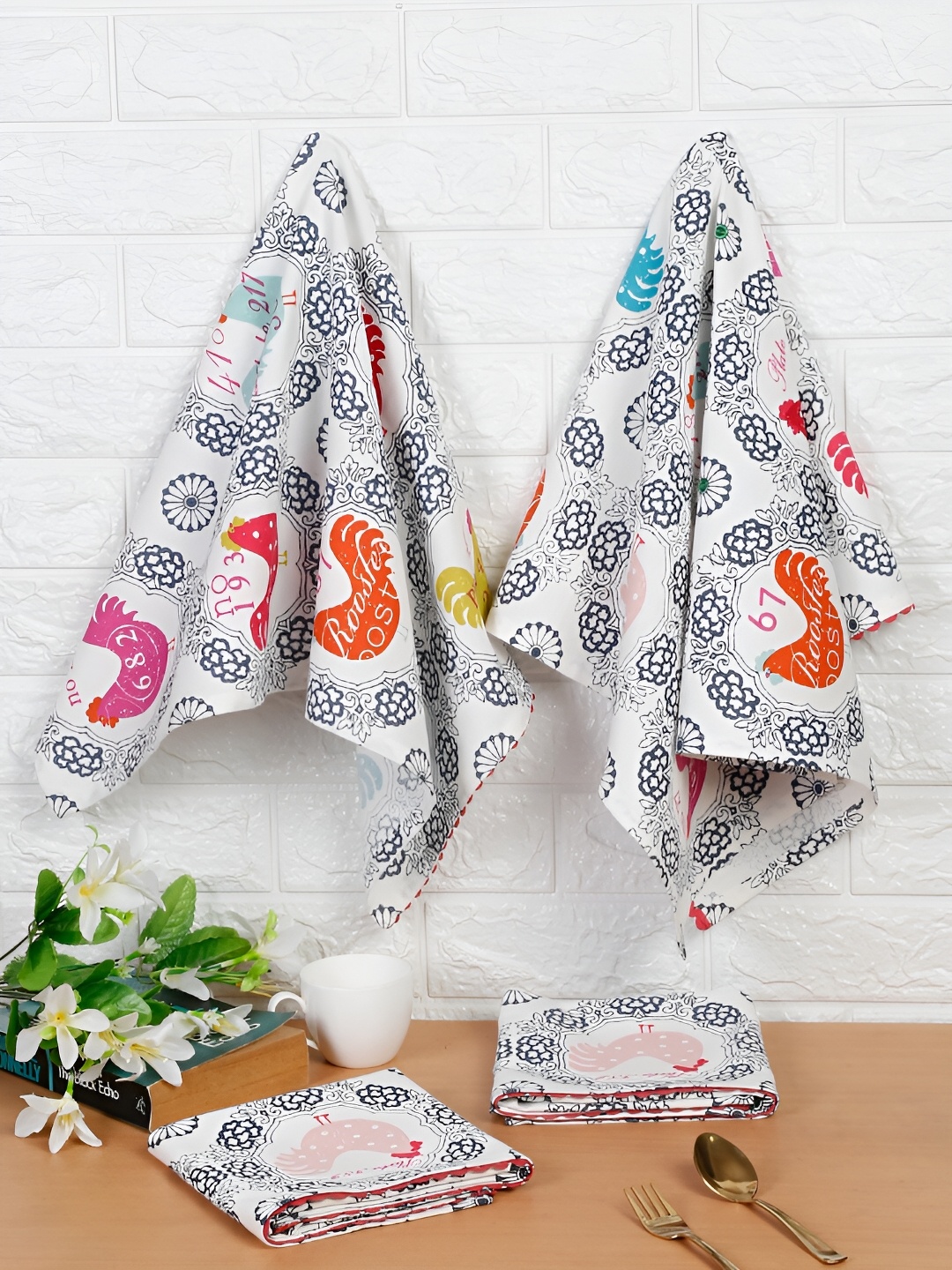 

Ratan Cart White & Blue 4 Pieces Printed Cotton Kitchen Towels