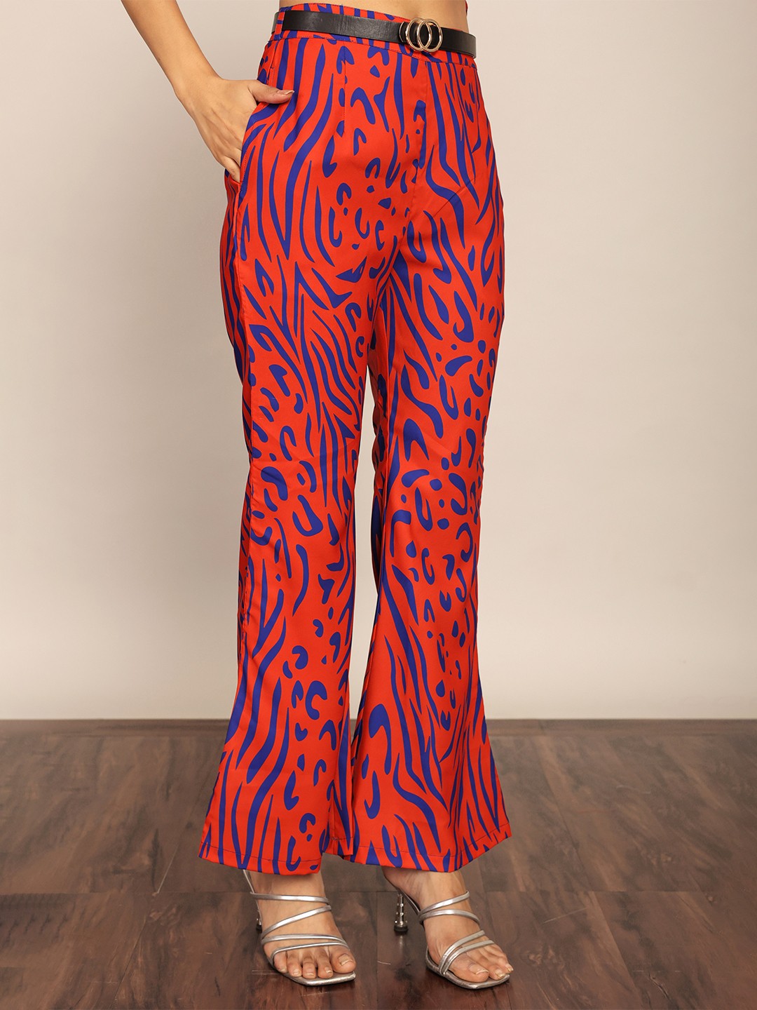 

KAORI BY SHREYA AGARWAL Women Animal Printed Georgette Wide Leg Palazzos, Orange