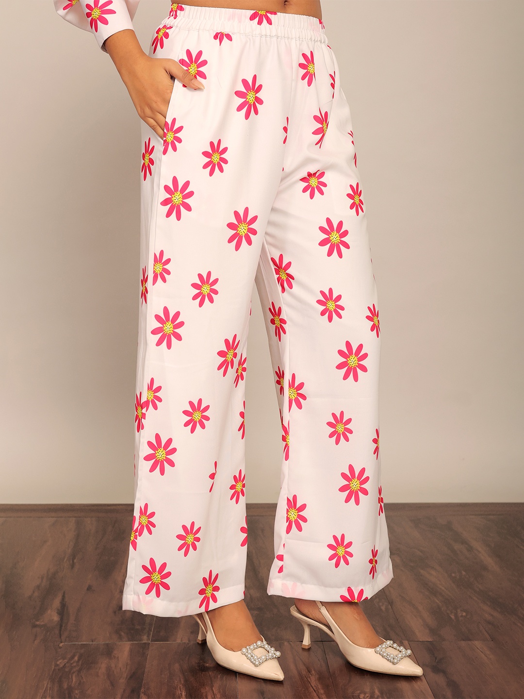 

KAORI BY SHREYA AGARWAL Floral Printed Georgette Wide Leg Palazzos, White