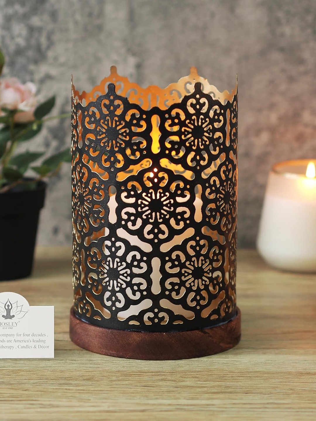 

HOSLEY Black & Brown Textured Tea -Light Candle Holder