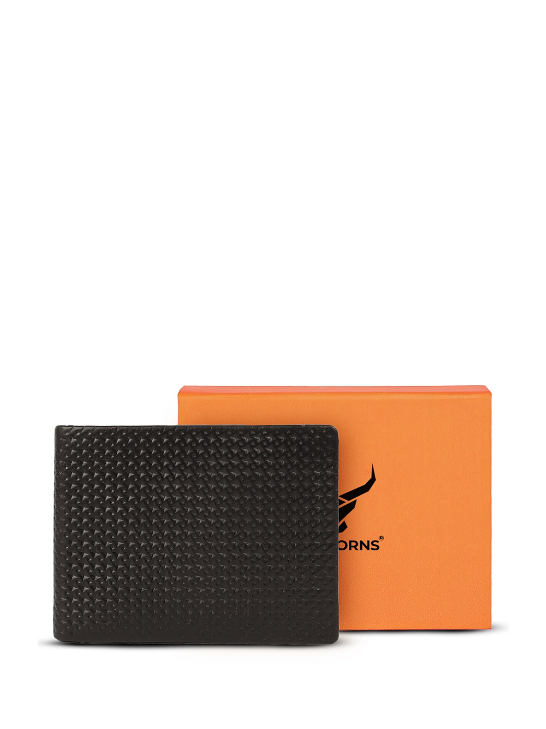 

REDHORNS Men Geometric Textured Leather Two Fold Wallet, Black