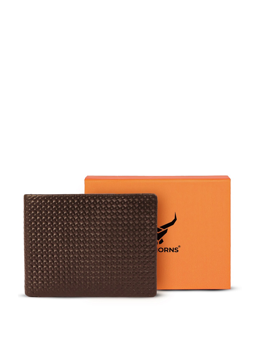 

REDHORNS Men Textured Leather Two Fold Wallet, Brown