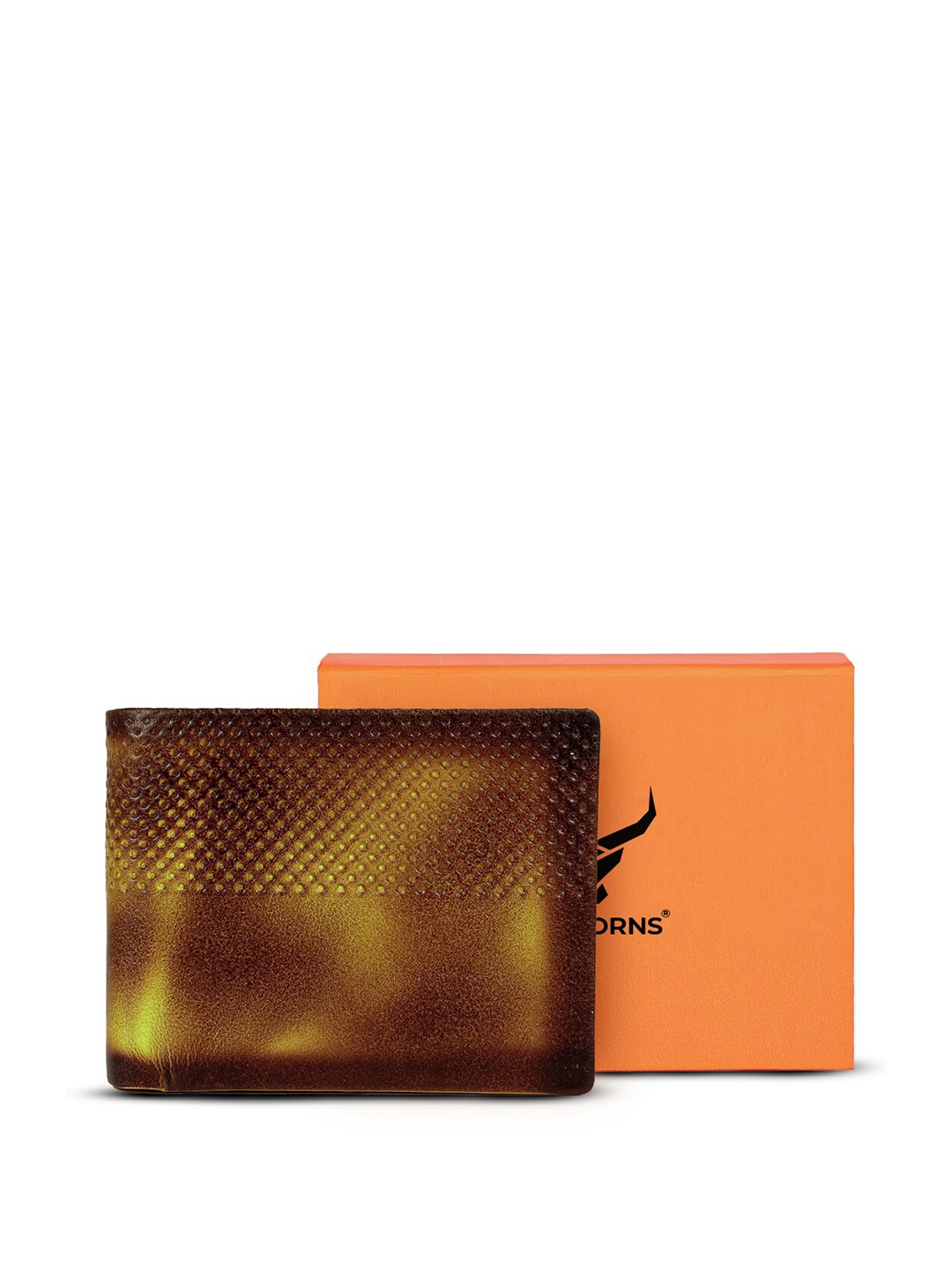 

REDHORNS Men Textured Leather Two Fold Wallet, Yellow