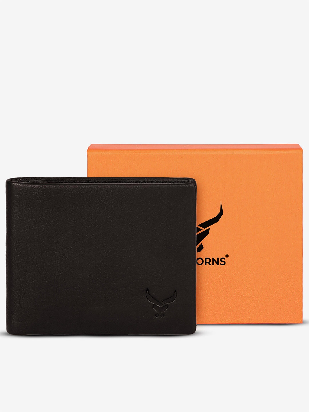 

REDHORNS Men Leather Two Fold Wallet, Black