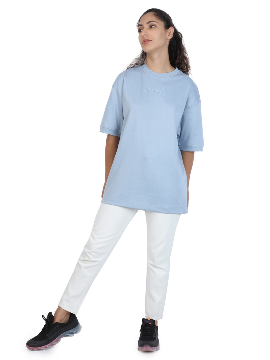 

ZU Drop-Shoulder Sleeves Round Neck Oversized T-shirt, Blue