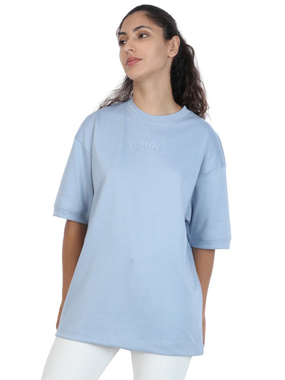 

ZU Round Neck Oversized Cotton T-shirt, Blue
