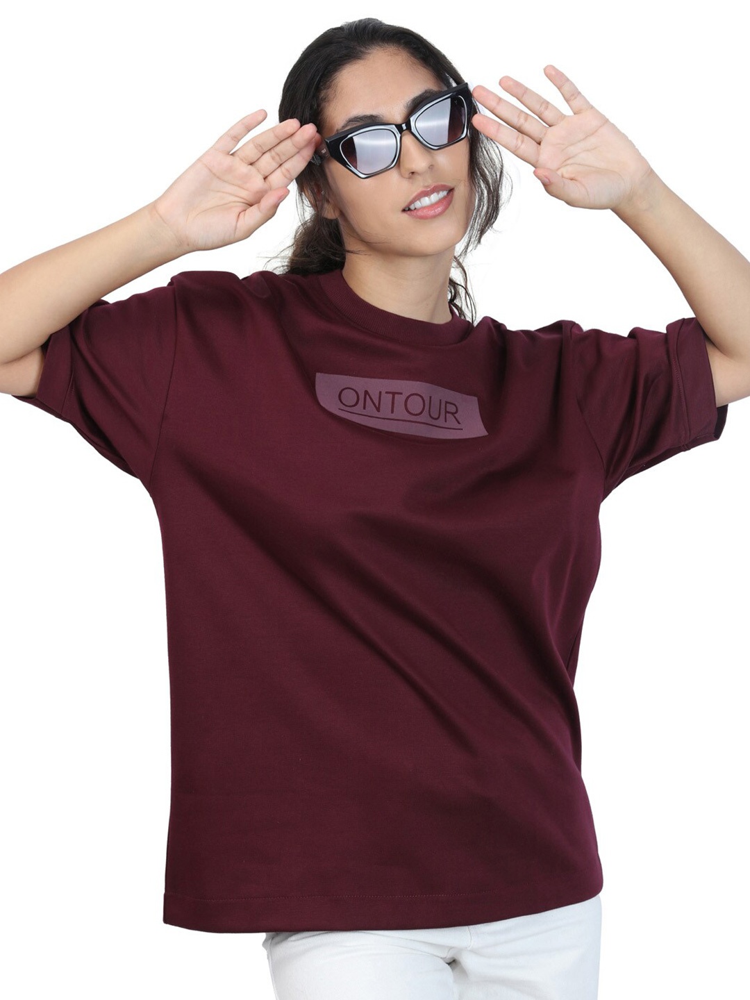 

ZU Round Neck Oversized Cotton T-shirt, Maroon