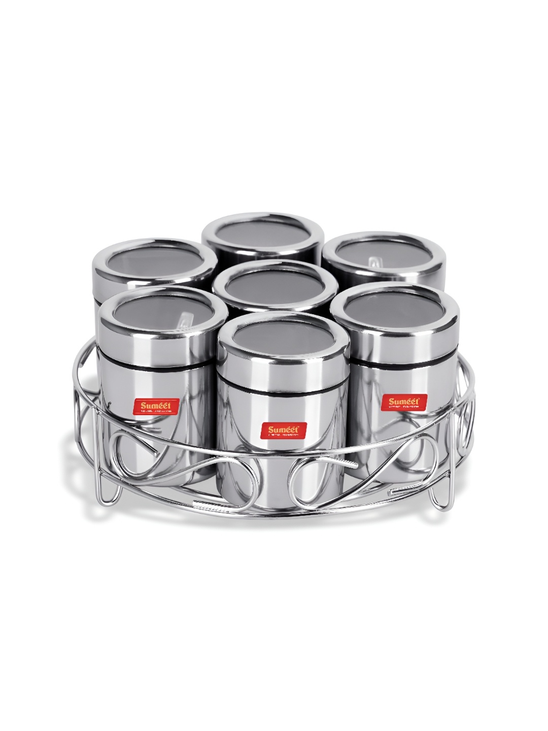 

Sumeet Steel 15 Pieces Stainless Steel Spice Box Set With Stand 200 ml Each