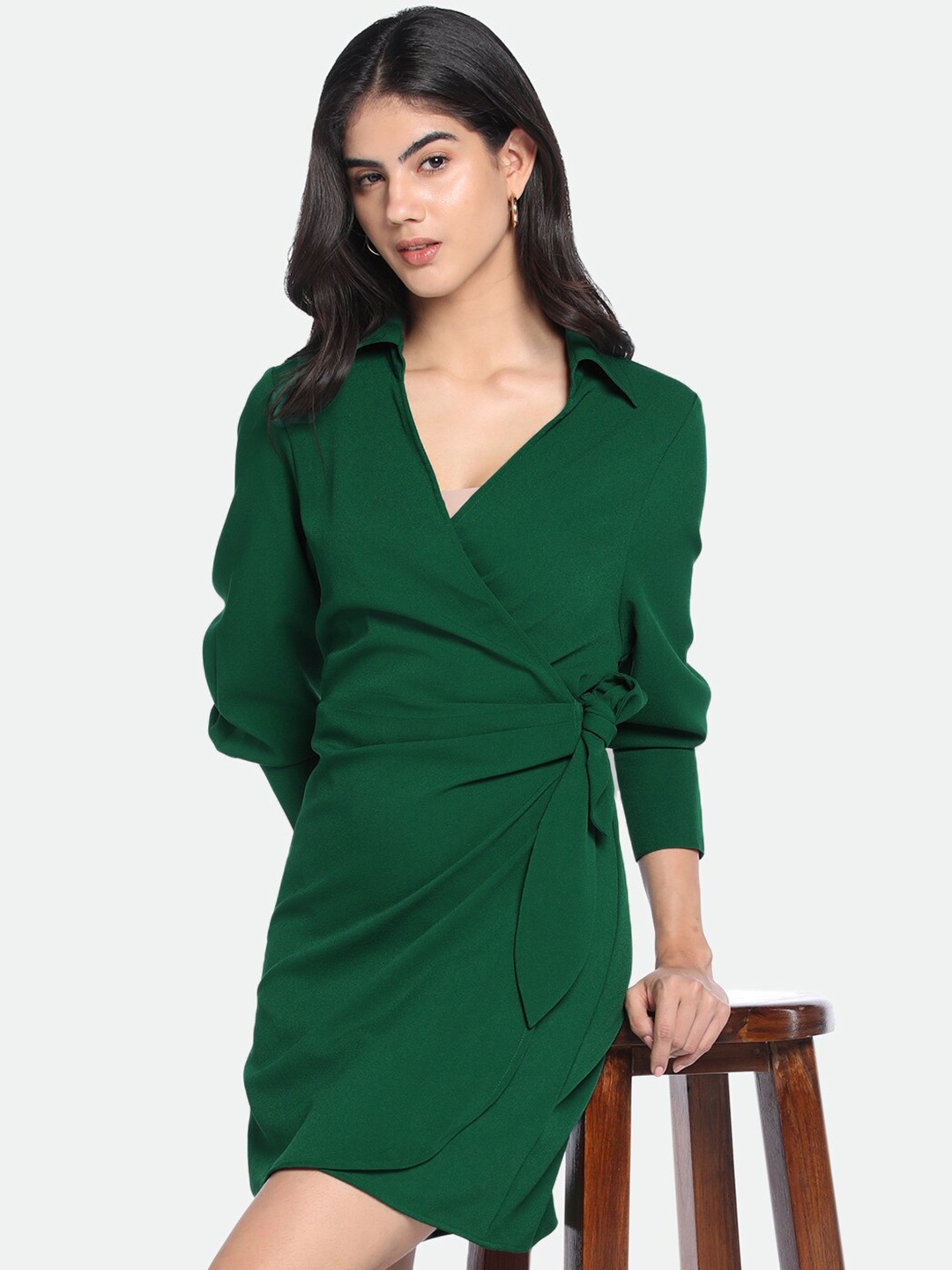 

DL Woman Puff Sleeve Wrap Dress, Green