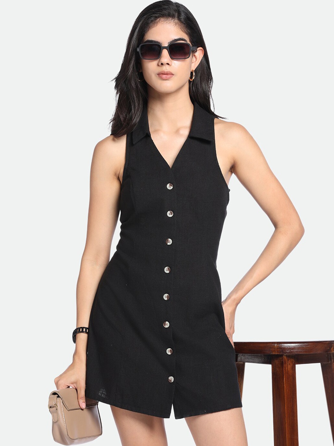

DL Woman Shirt Mini Cotton Dress, Black