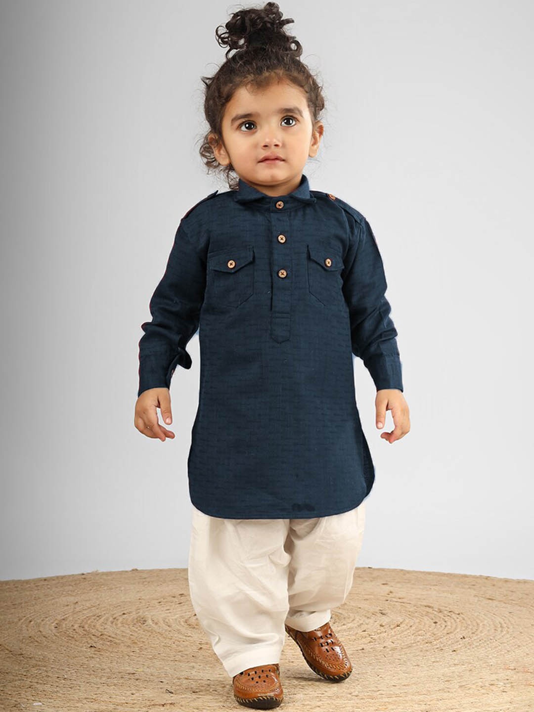 

Polka Tots Kids Ethnic Motifs Regular Kurta with Pyjamas, Blue