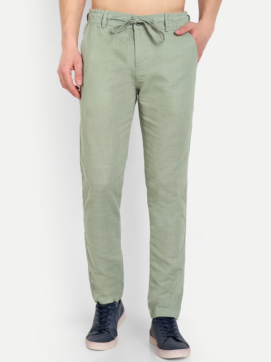 

CARBONN CLOTH Men Regular Fit Linen Joggers Trousers, Sea green