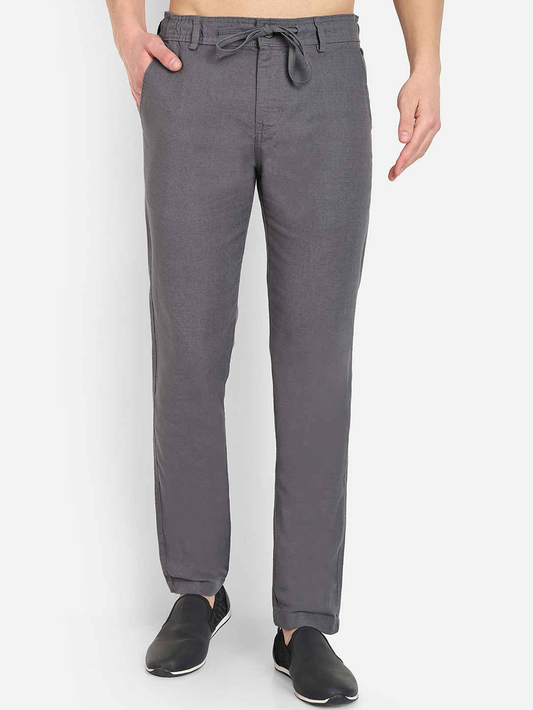 

CARBONN CLOTH Men Regular Fit Linen Chinos Trousers, Grey