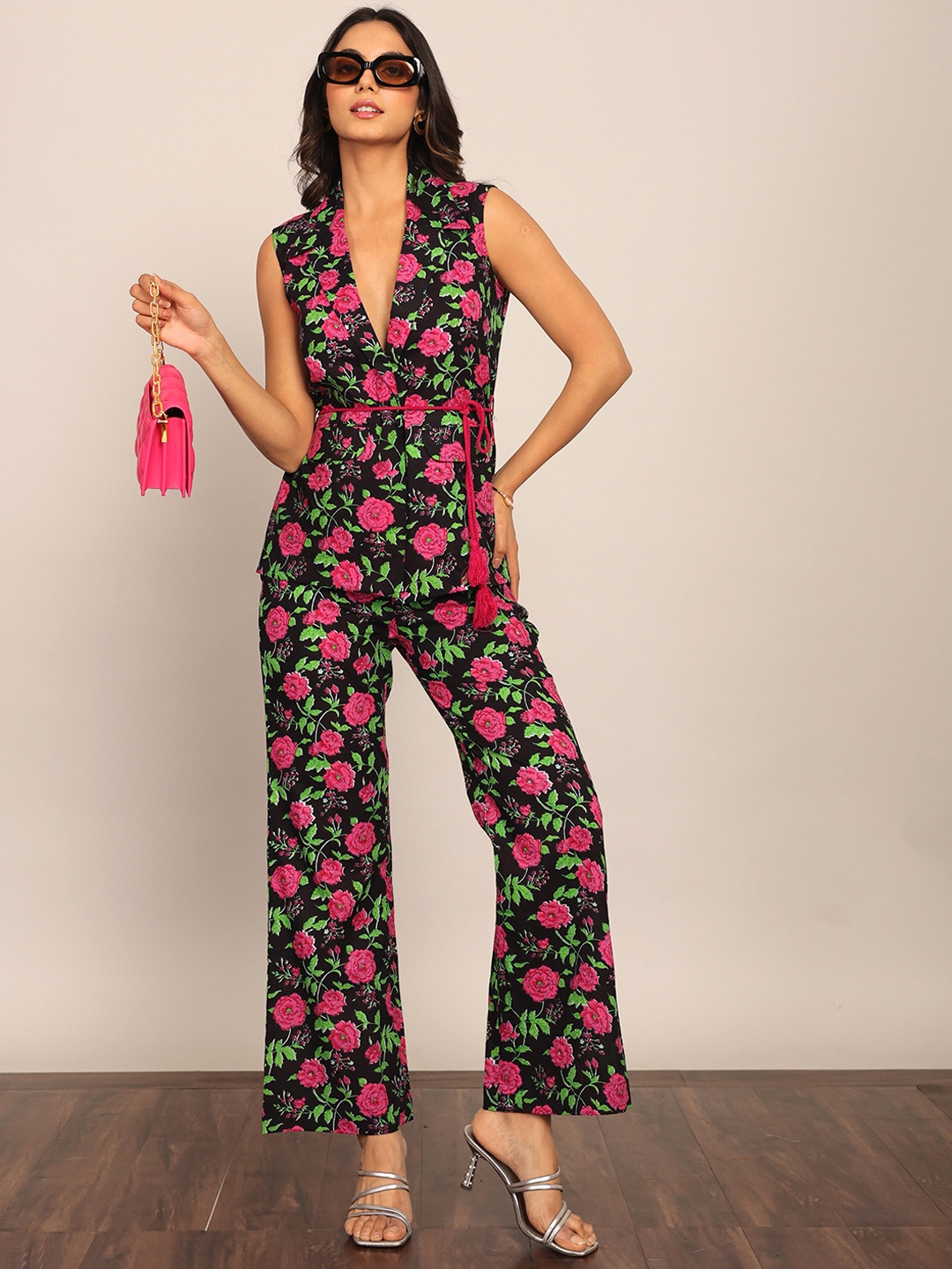 

KAORI BY SHREYA AGARWAL Printed Pure Cotton Top With Trousers, Black