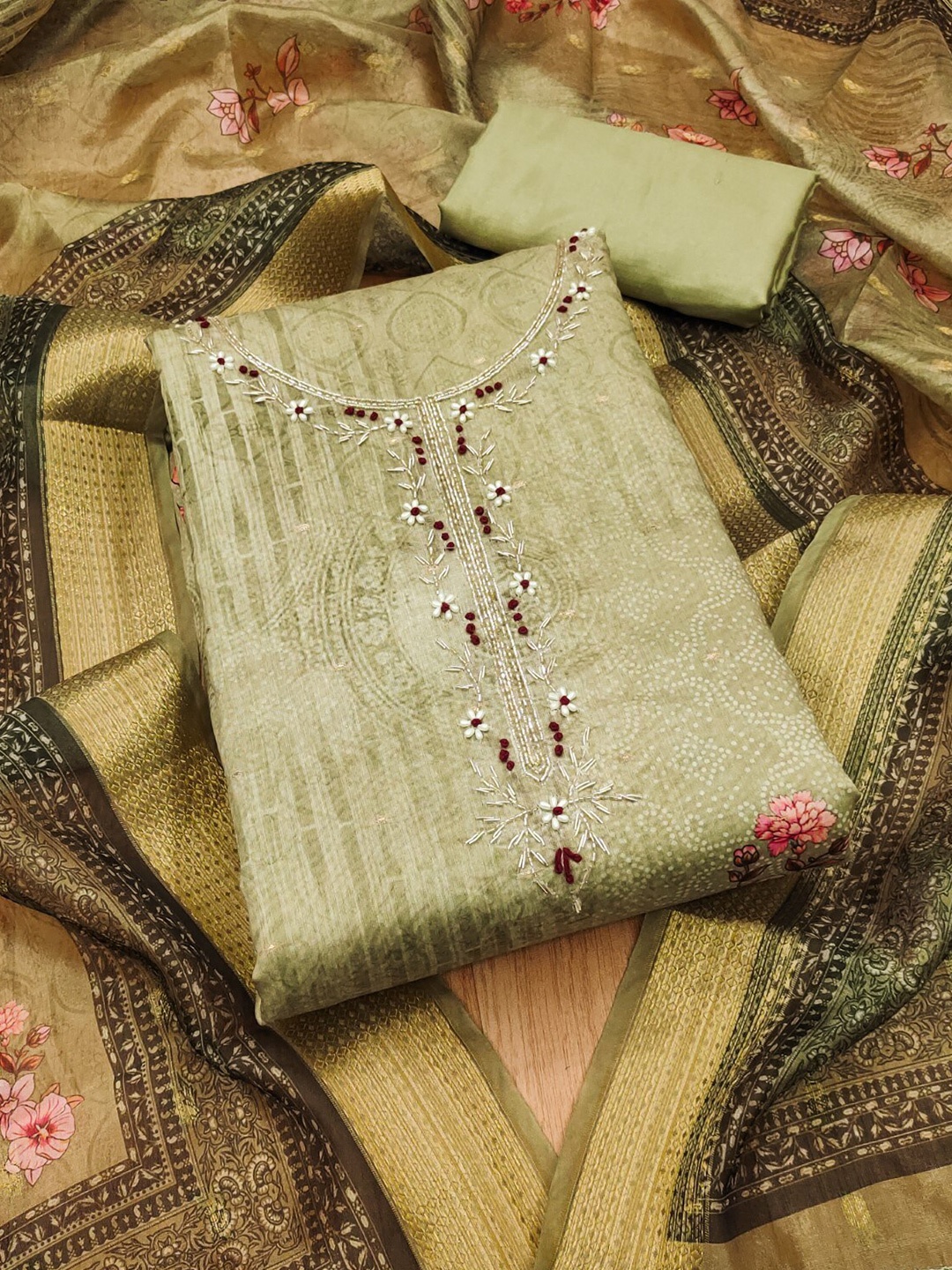 

KALINI Printed Unstitched Dress Material, Green