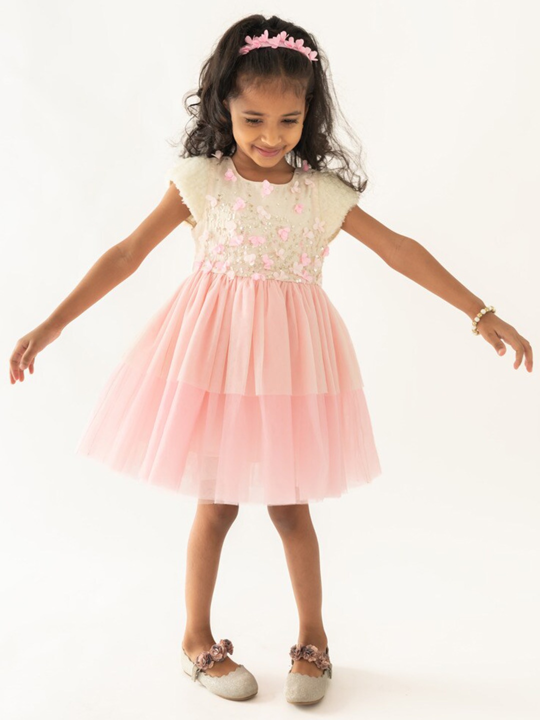 

A Little Fable Round Neck Short Sleeves Fit & Flare Dress, Pink