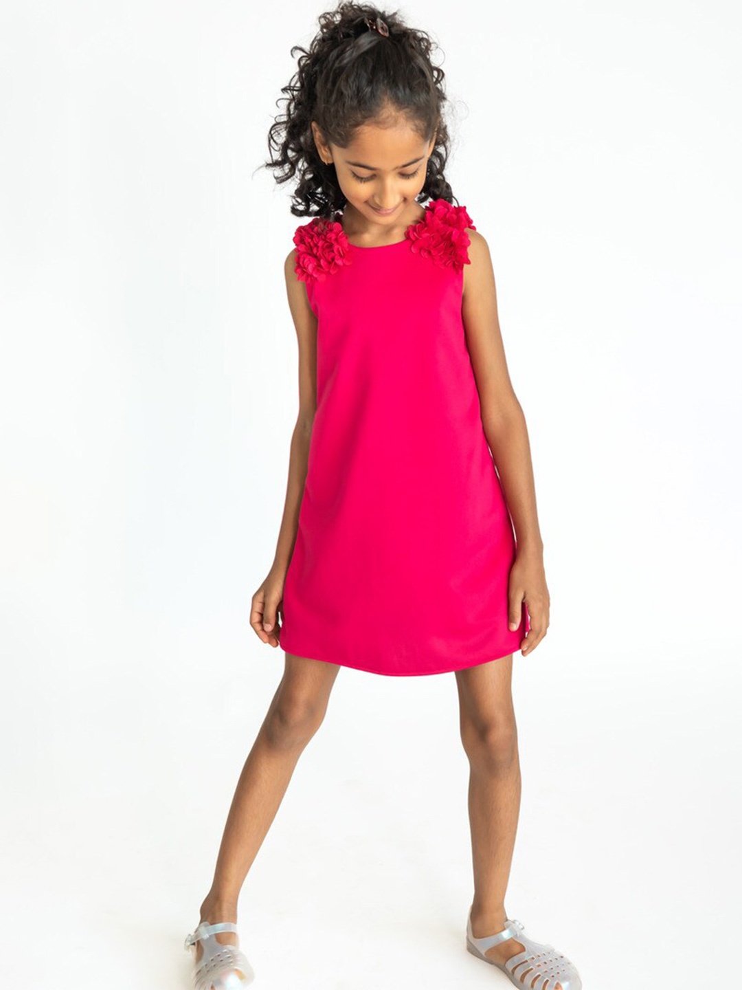 

A Little Fable Round Neck Sleeveless A-Line Dress, Pink