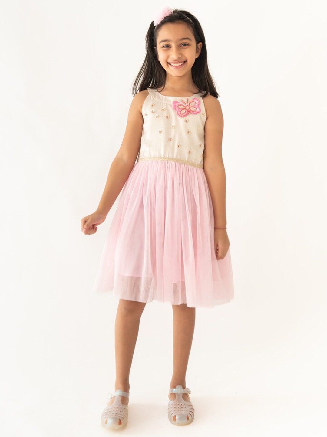 

A Little Fable Floral Round Neck Sleeveless Fit & Flare Dress, White