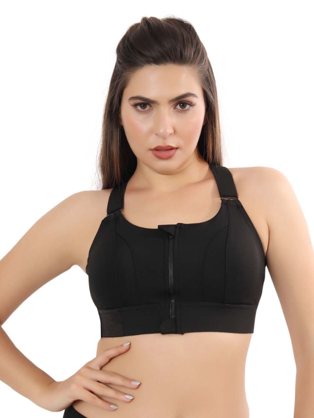 

FABLUK Full Coverage Lightly Padded Workout Bra with Moisture Wicking, Black