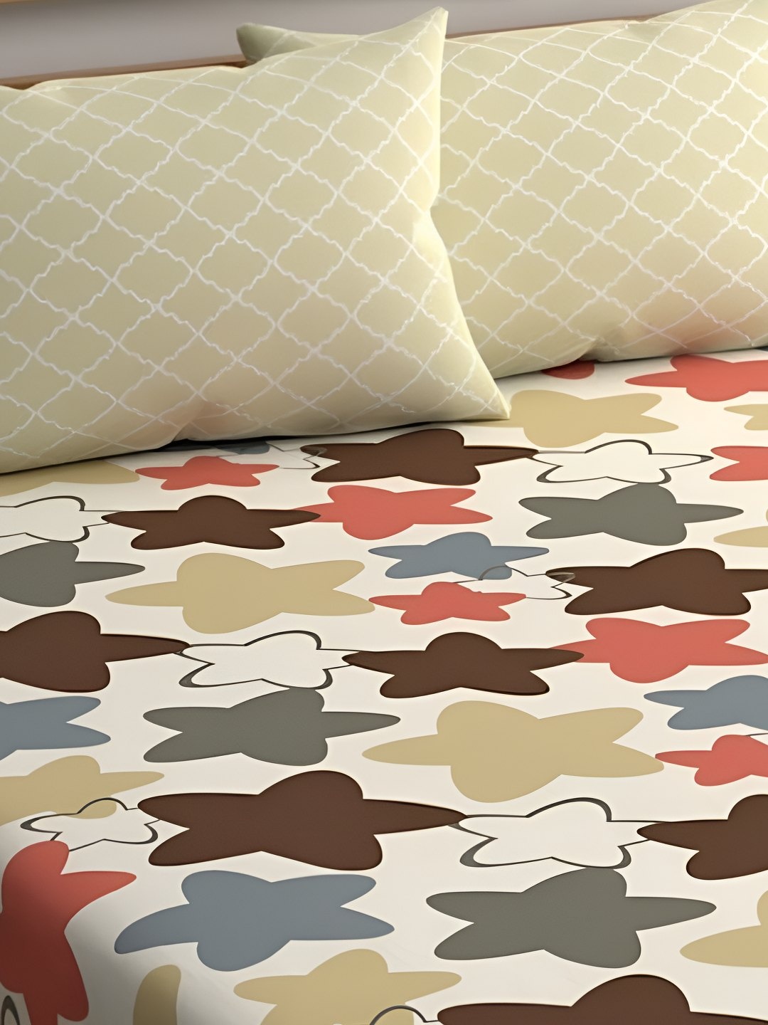 

Bajo's Beige & Blue Geometric 350 TC King Bedsheet with 2 Pillow Covers