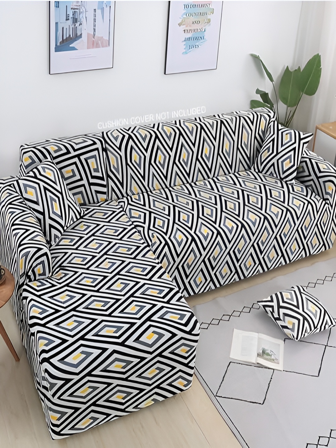 

HOUSE OF QUIRK Black & White 2 Pieces 140 GSM Printed Sofa Cover