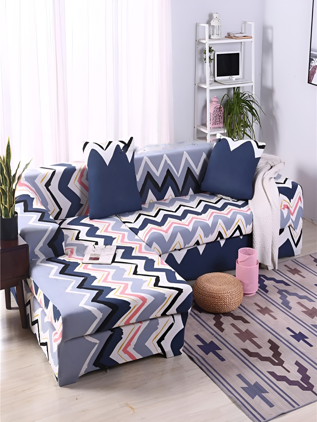 

HOUSE OF QUIRK Blue & White 2 Pieces Printed 140 GSM Sofa Cover