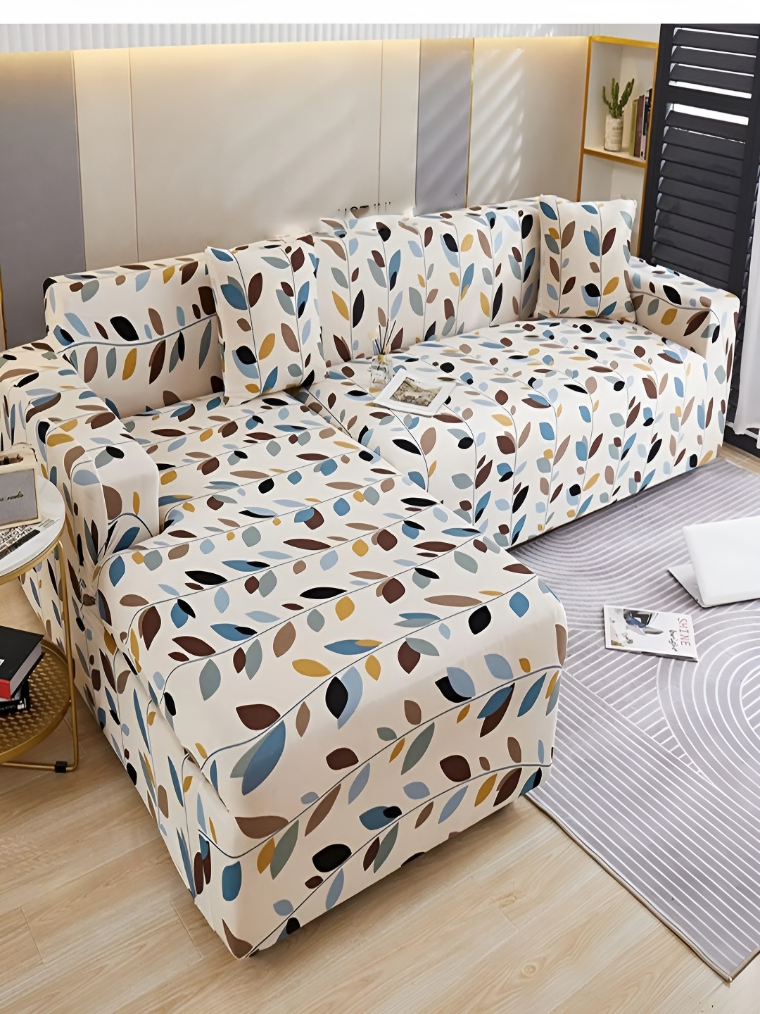 

HOUSE OF QUIRK White & Blue 2 Pieces Printed Sofa Cover