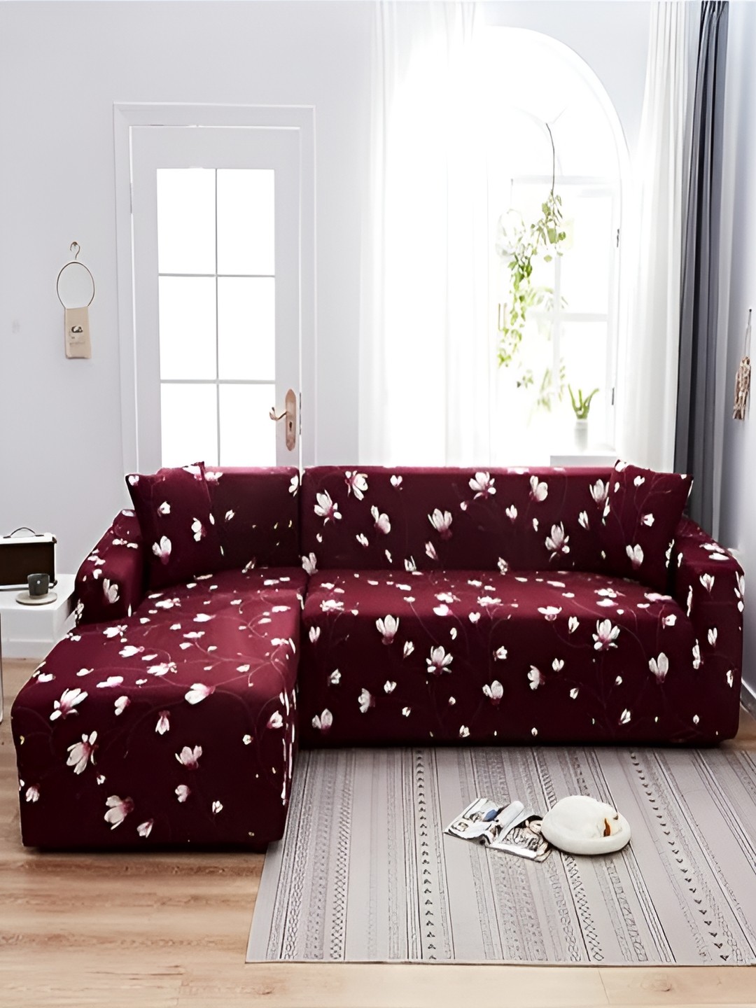 

HOUSE OF QUIRK Purple & White 2 Pieces Printed Sofa Cover