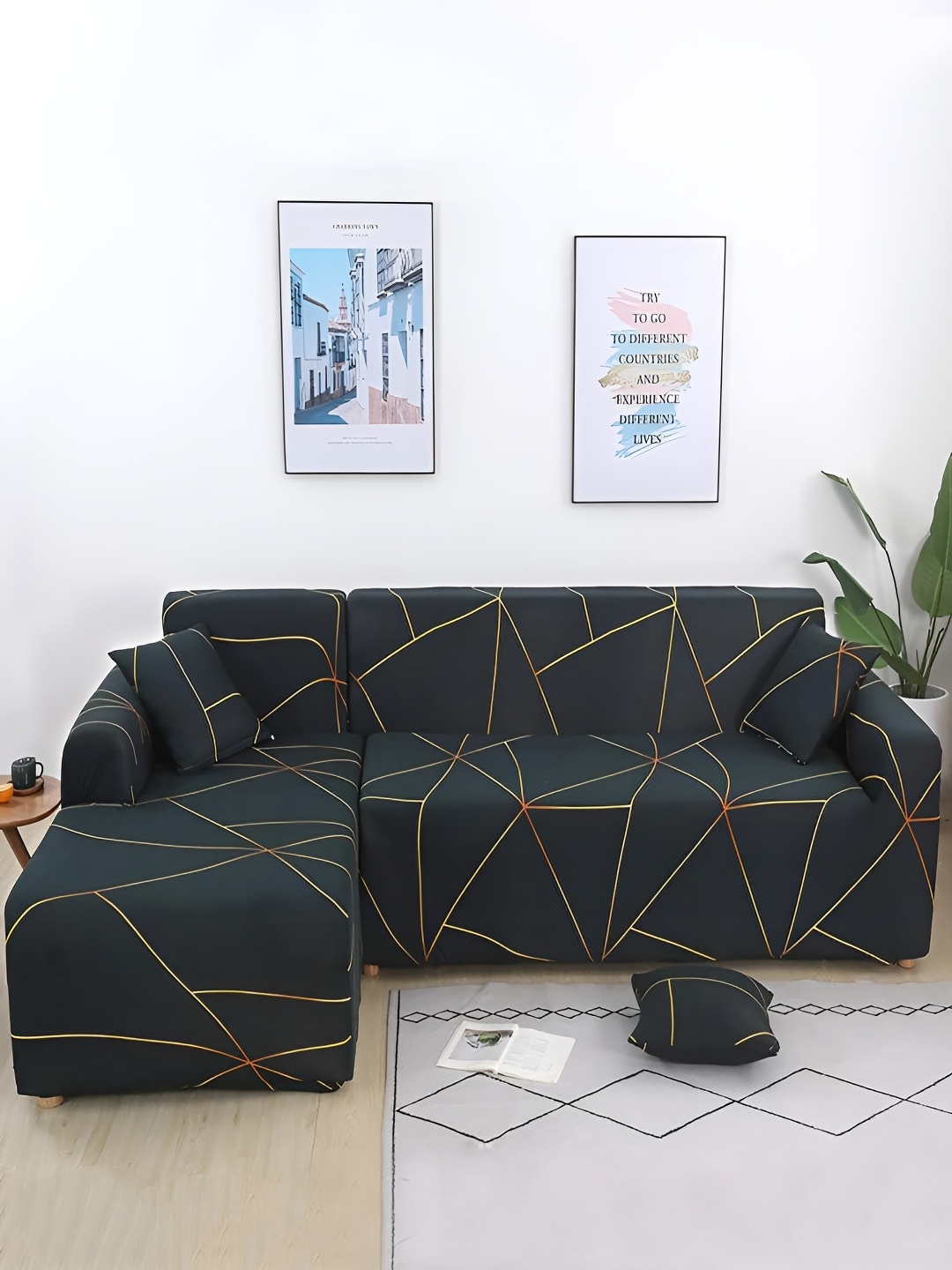 

HOUSE OF QUIRK Green & Yellow 2 Pieces 140 GSM Printed Sofa Cover