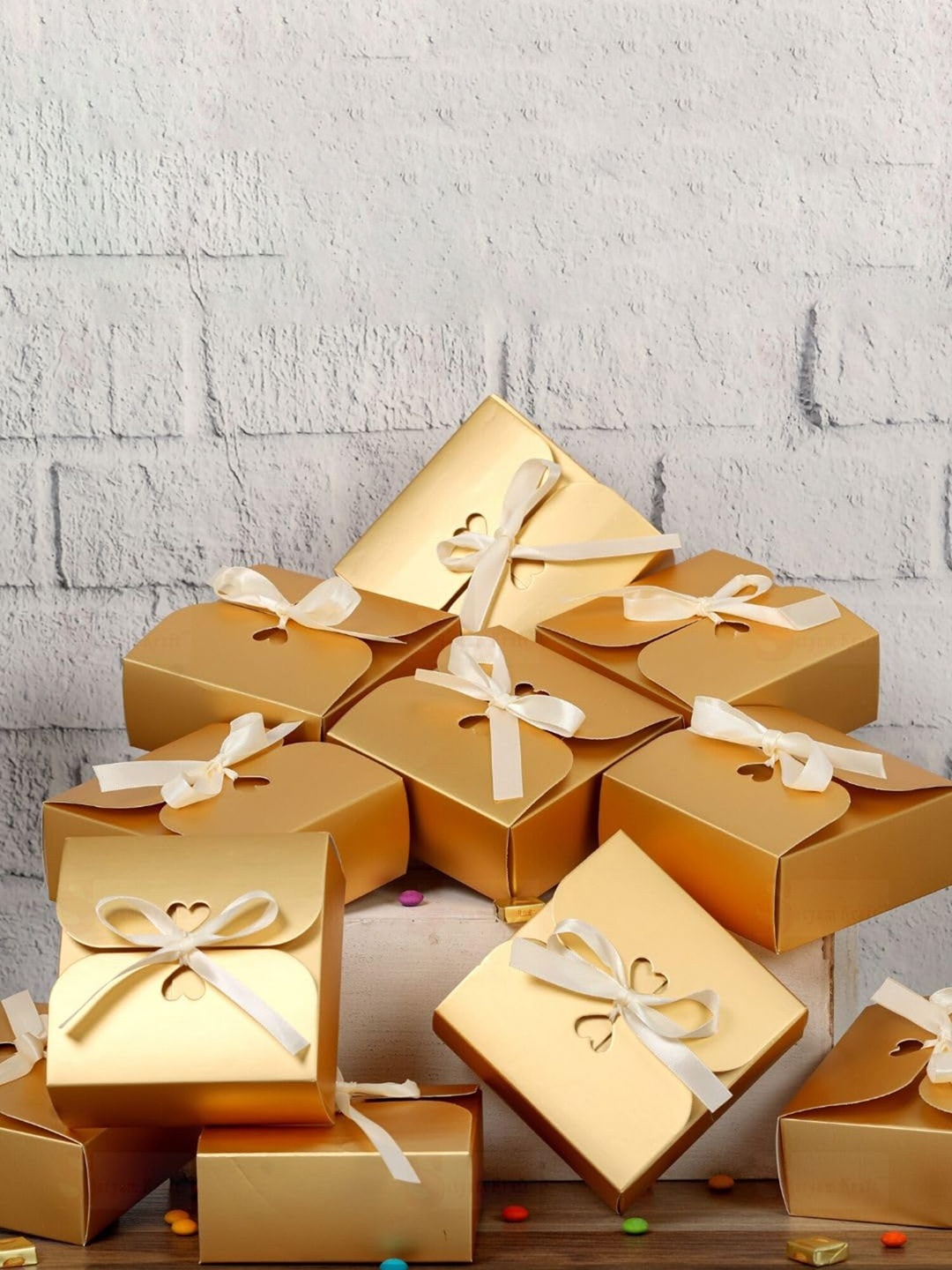 

Satyam Kraft Set Of 12 Decorative Folding Storage Box, Gold
