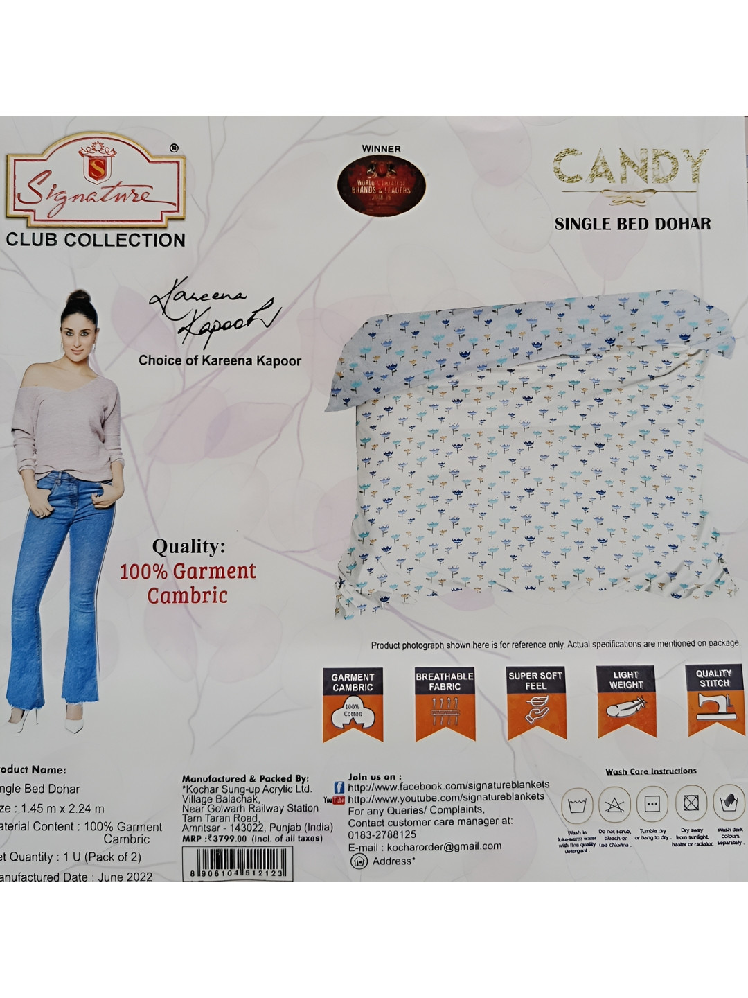 

Signature White & Blue 2 Pieces Floral Cotton AC Room Single Bed Dohars