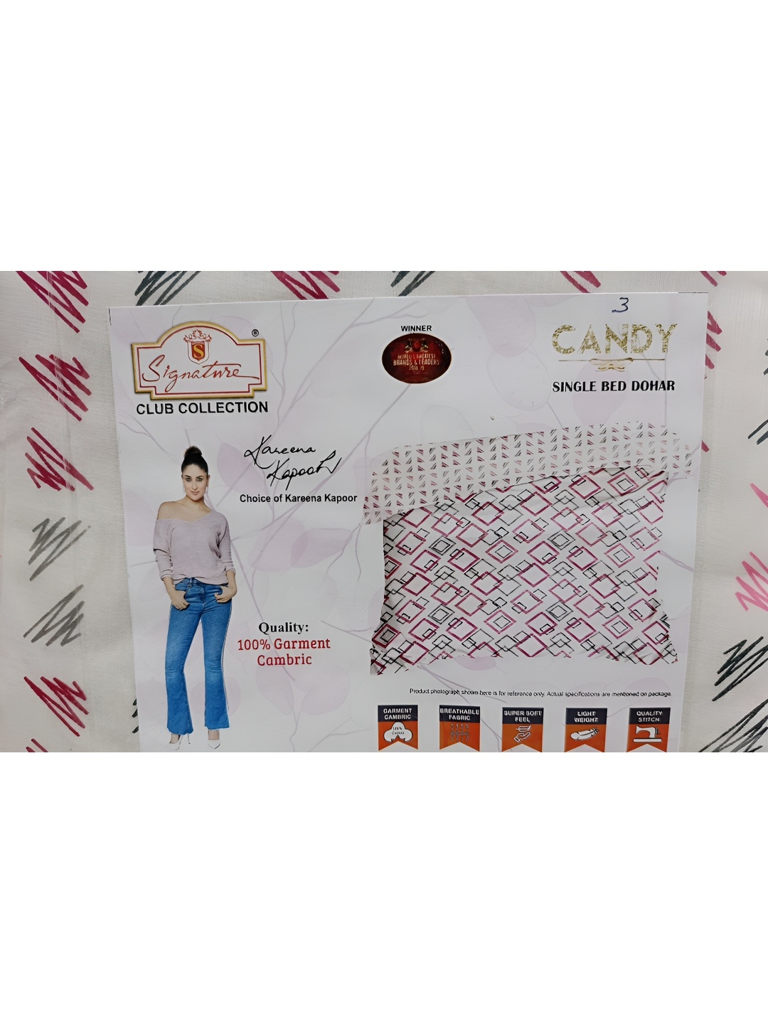 

Signature Beige & Pink 2 Pieces Geometric Cotton AC Room Single Bed Dohars