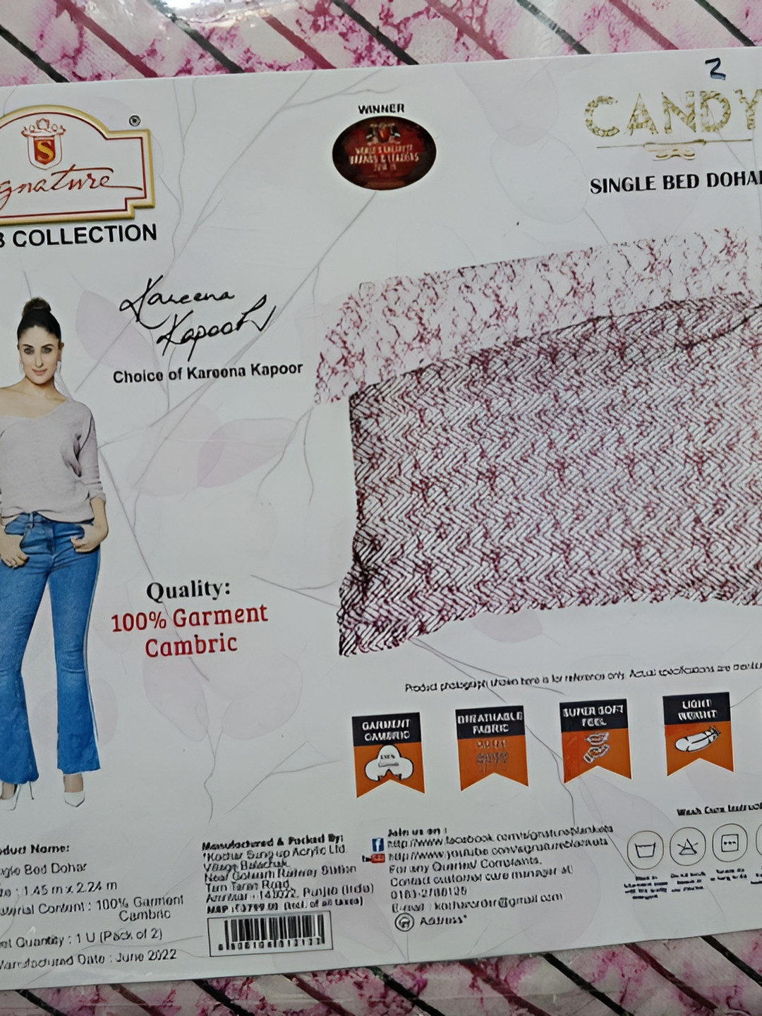 

Signature Beige & Pink 2 Pieces Geometric Cotton AC Room Single Bed Dohars