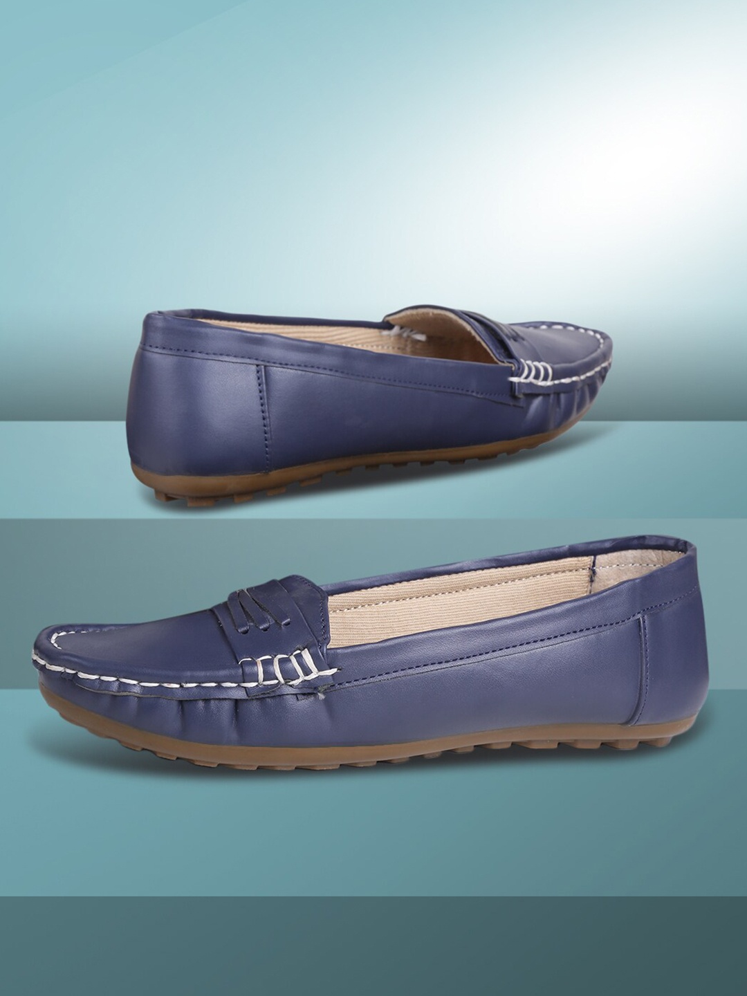 

PERY PAO Girls Embellished Round Toe Loafers, Navy blue