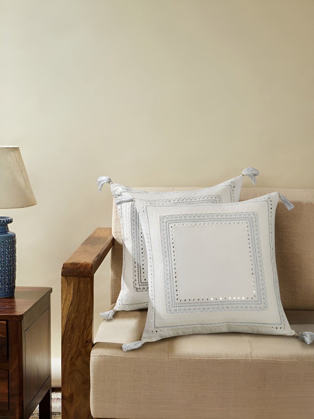

Ratan Cart Cream 2Pcs Embroidered Square Cushion Covers