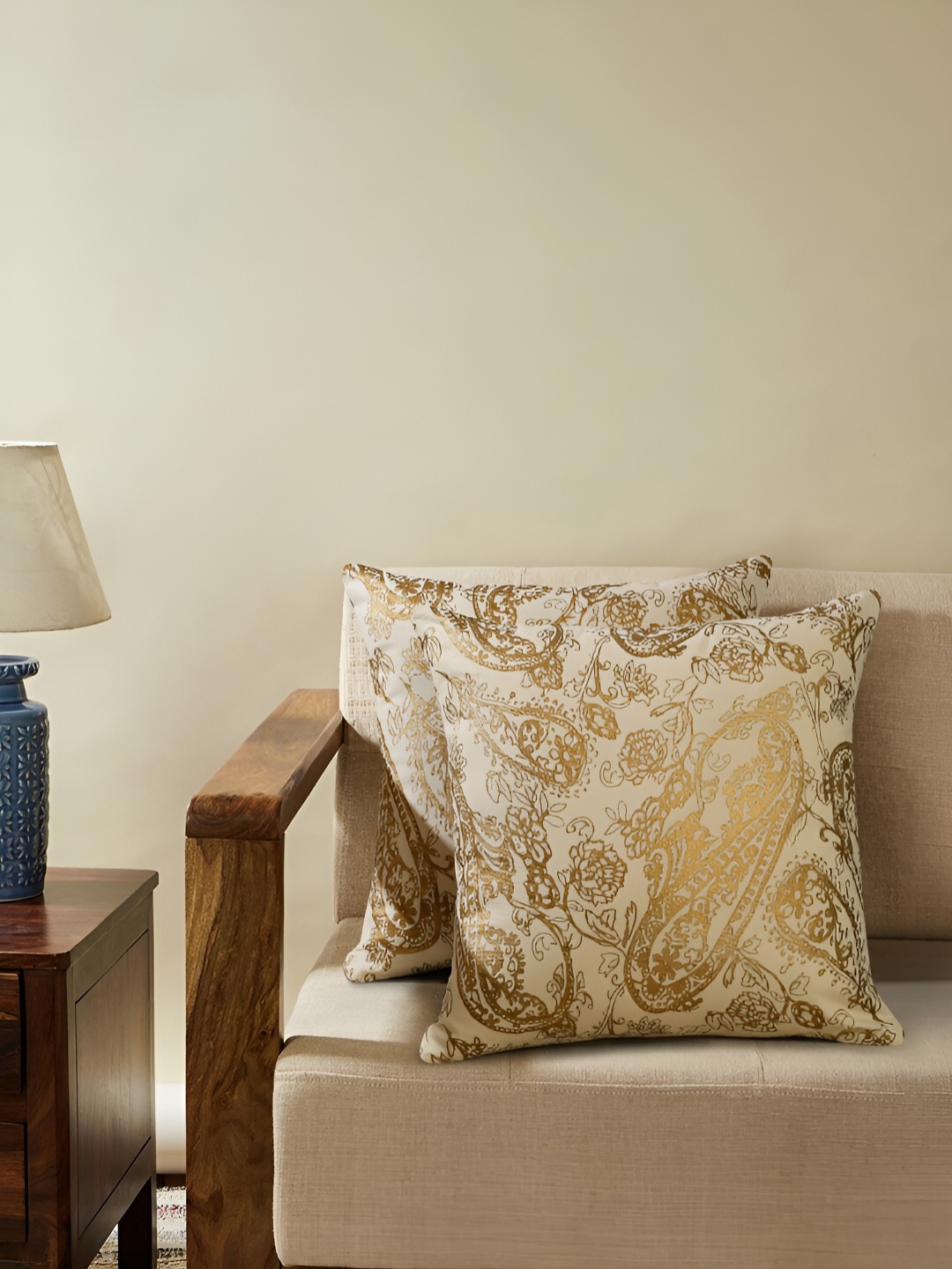 

Ratan Cart Beige 2Pcs Floral Square Cushion Covers