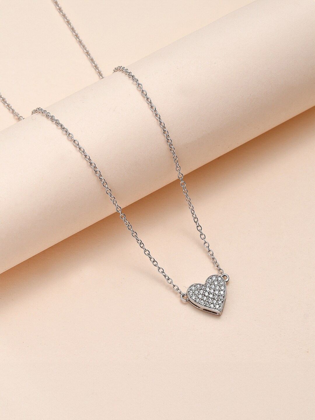 

Ornate Jewels 925 Sterling Silver American Diamond Heart Necklace, White