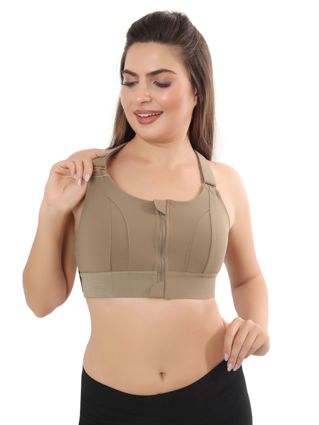 

FABLUK Plus Size Full Coverage Lightly Padded High Support Moisture Wicking Workout Bra, Khaki