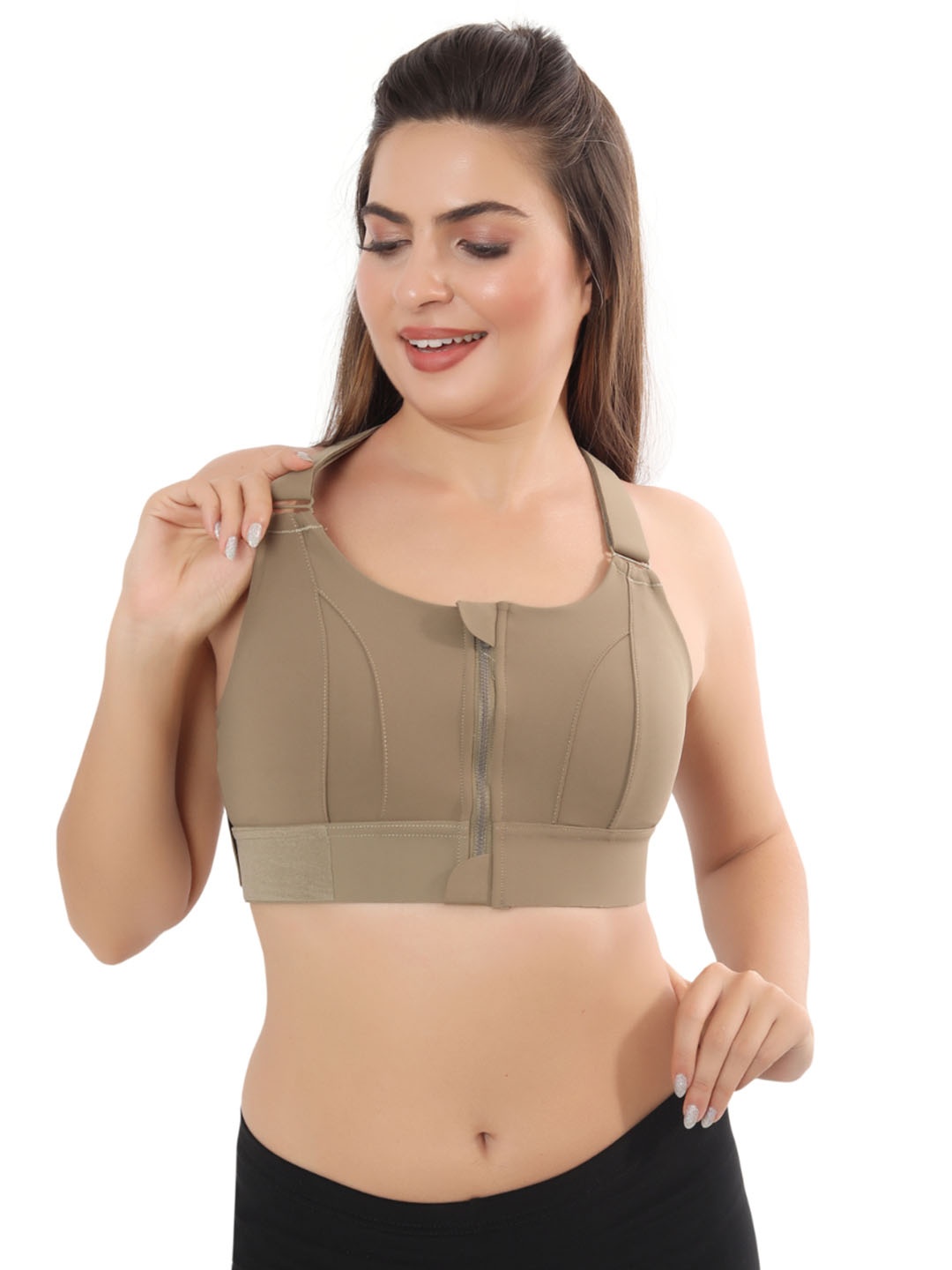 

FABLUK Full Coverage Lightly Padded High Support Moisture Wicking Workout Bra, Khaki