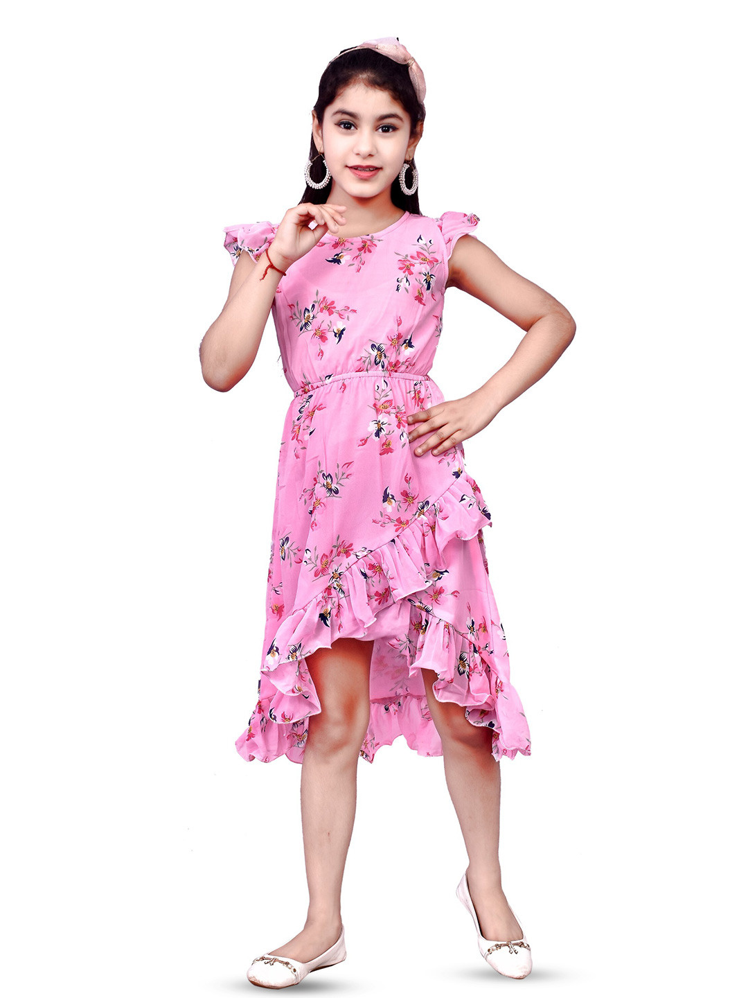 

BAESD Floral Print Georgette Fit & Flare Dress, Pink