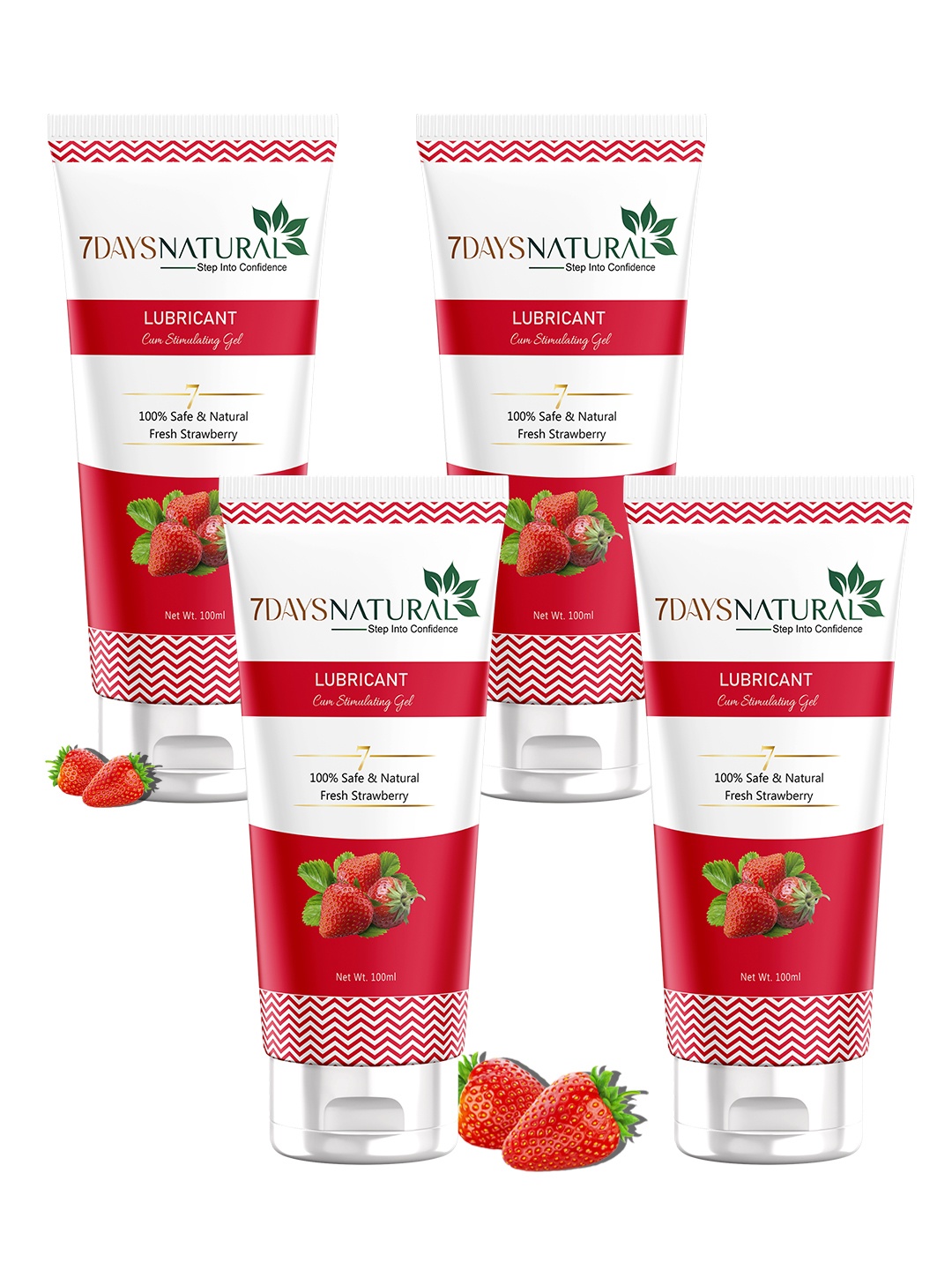 

7 DAYS Set Of 4 Lubricant Cum Stimulating Gel - Strawberry - 100ml Each, Red