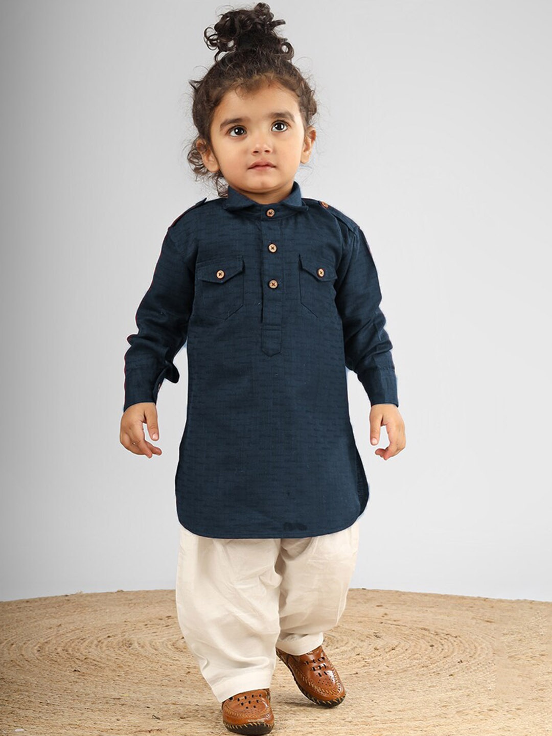 

Polka Tots Unisex Kids Regular Kurta with Pyjamas, Blue
