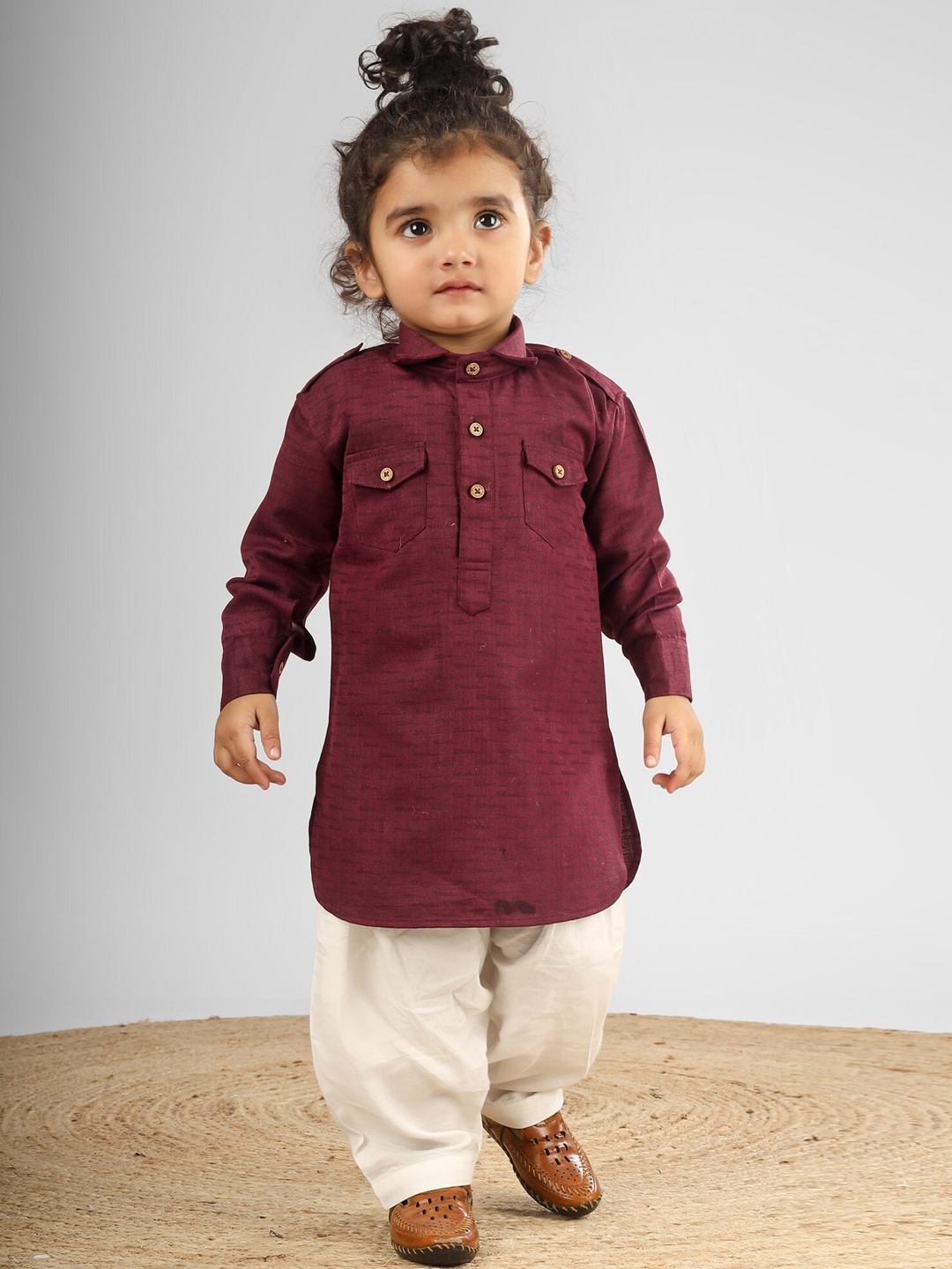 

Polka Tots Kids Regular Kurta with Pyjamas, Maroon