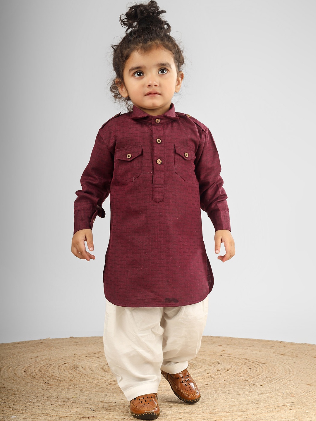 

Polka Tots Kids Regular Cotton Kurta with Pyjamas, Maroon