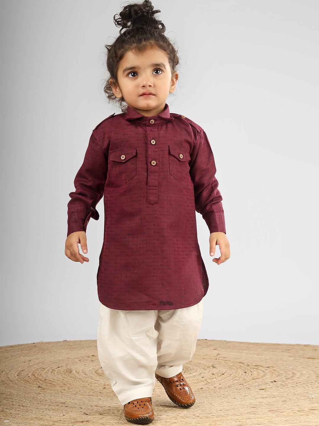 

Polka Tots Kids Regular Pathani Kurta with Pyjama, Maroon