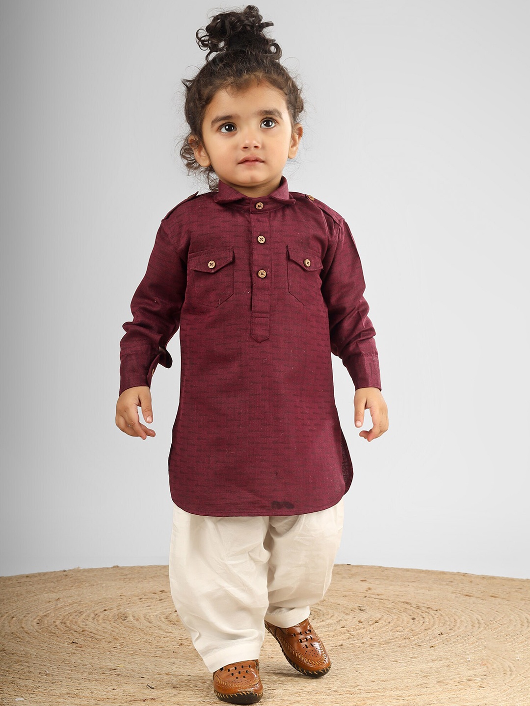 

Polka Tots Kids Regular Cotton Pathani Kurta with Pyjamas, Maroon