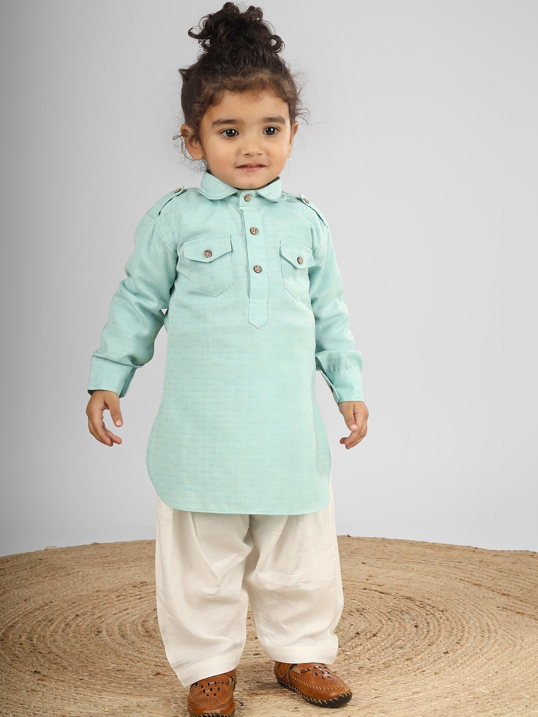 

Polka Tots Kids Regular Pathani Kurta with Pyjama, Sea green