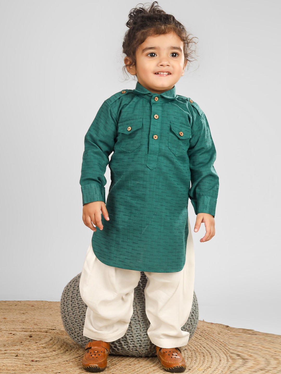 

Polka Tots Kids Regular Pathani Kurta with Pyjamas, Green
